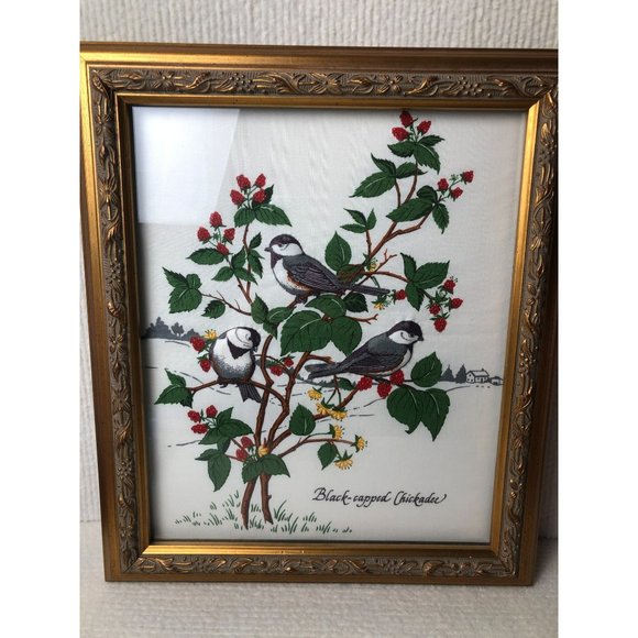 Cranston VIP Other - Framed 12x14 Trapunto Art, Cranston VIP Bird Block, Black-capped Chickadee